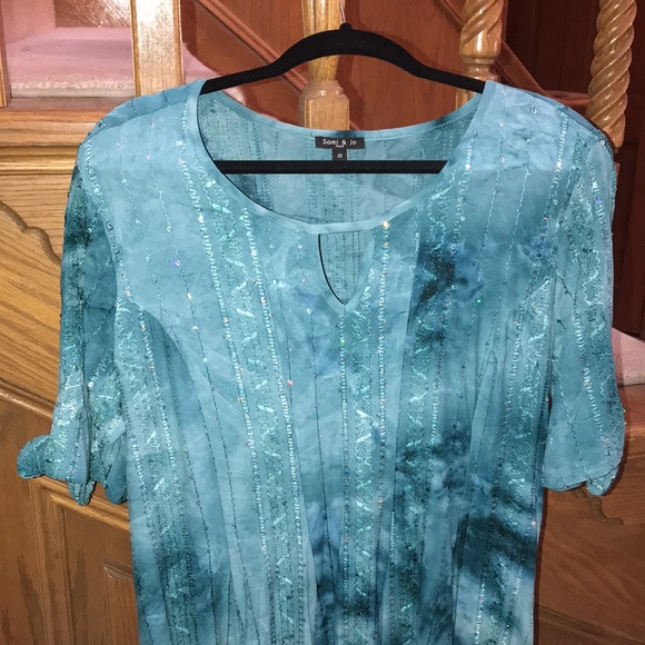 Sami & Jo Plus Turquoise dress with sequins - Picture 4 of 15